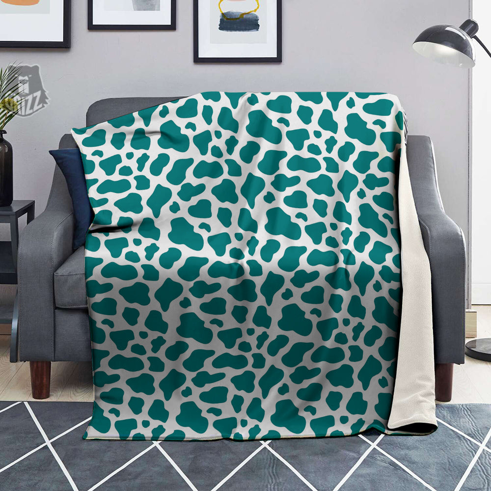 Teal Cow Print Pattern Blanket-grizzshop