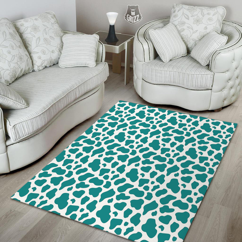 Teal Cow Print Pattern Floor Mat-grizzshop