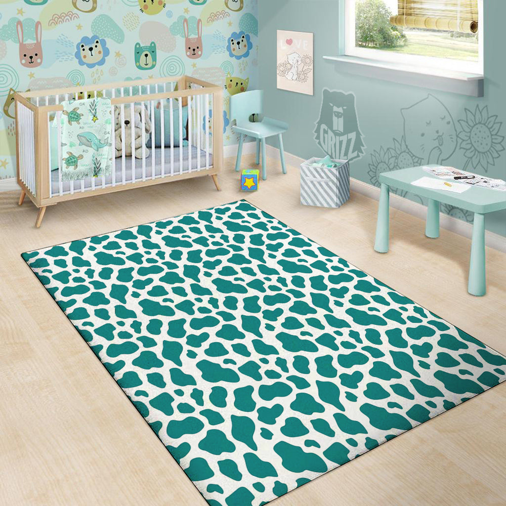 Teal Cow Print Pattern Floor Mat-grizzshop