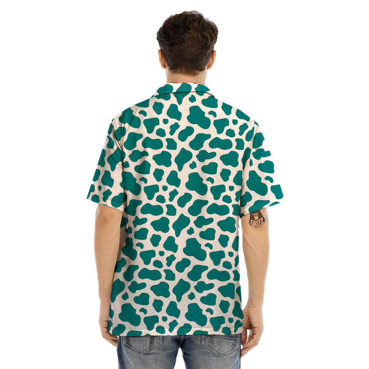 Teal Cow Print Pattern Men’s Hawaiian Shirt-grizzshop