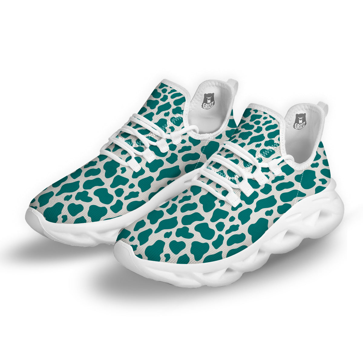 Teal Cow Print Pattern White Running Shoes-grizzshop