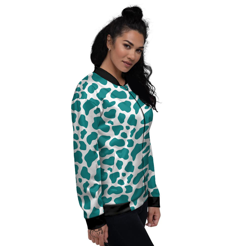 Teal Cow Print Pattern Women's Bomber Jacket-grizzshop