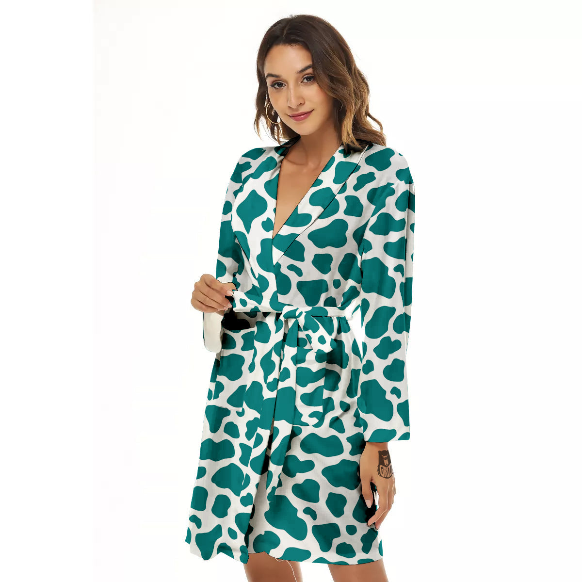 Teal Cow Print Pattern Women's Robe-grizzshop
