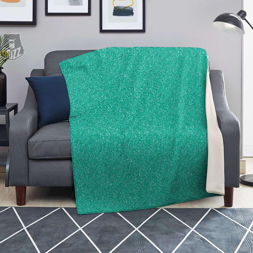 Teal Glitter Texture Print Blanket-grizzshop