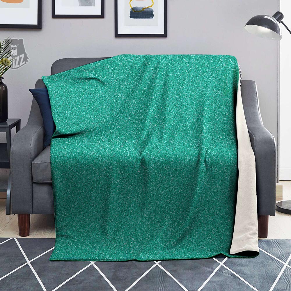 Teal Glitter Texture Print Blanket-grizzshop