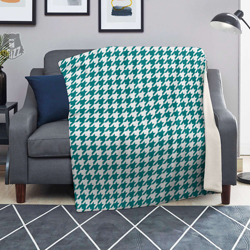 Teal Houndstooth Print Blanket-grizzshop