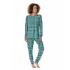 Teal Houndstooth Print Women's Pajamas-grizzshop