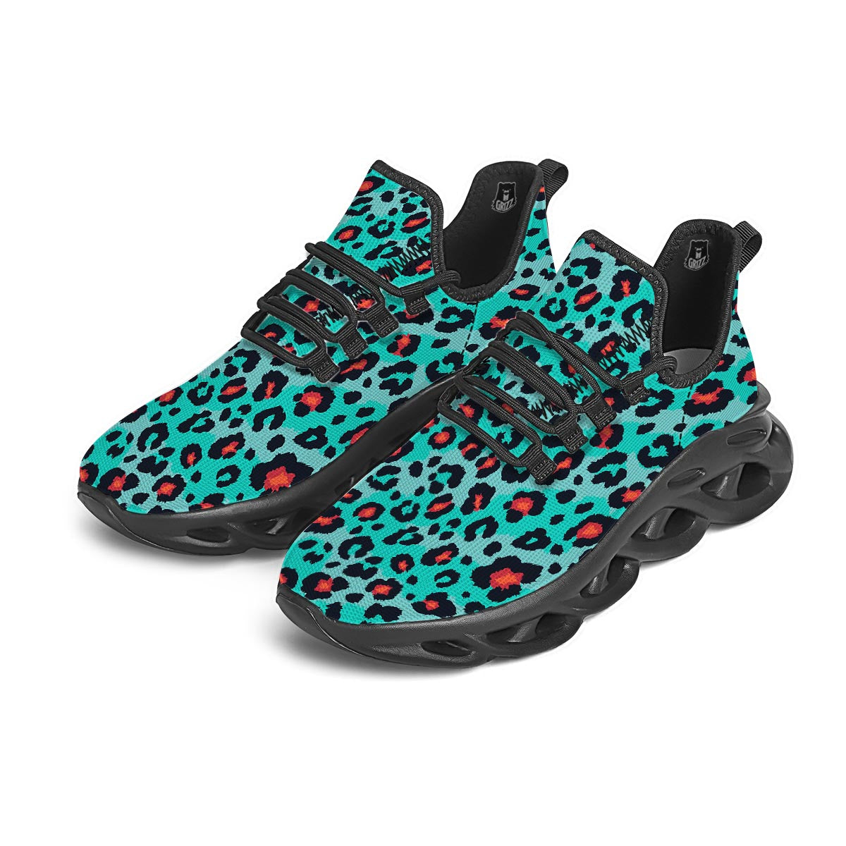 Teal Leopard Black Running Shoes-grizzshop