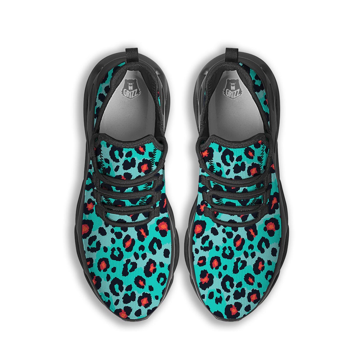 Teal Leopard Black Running Shoes-grizzshop