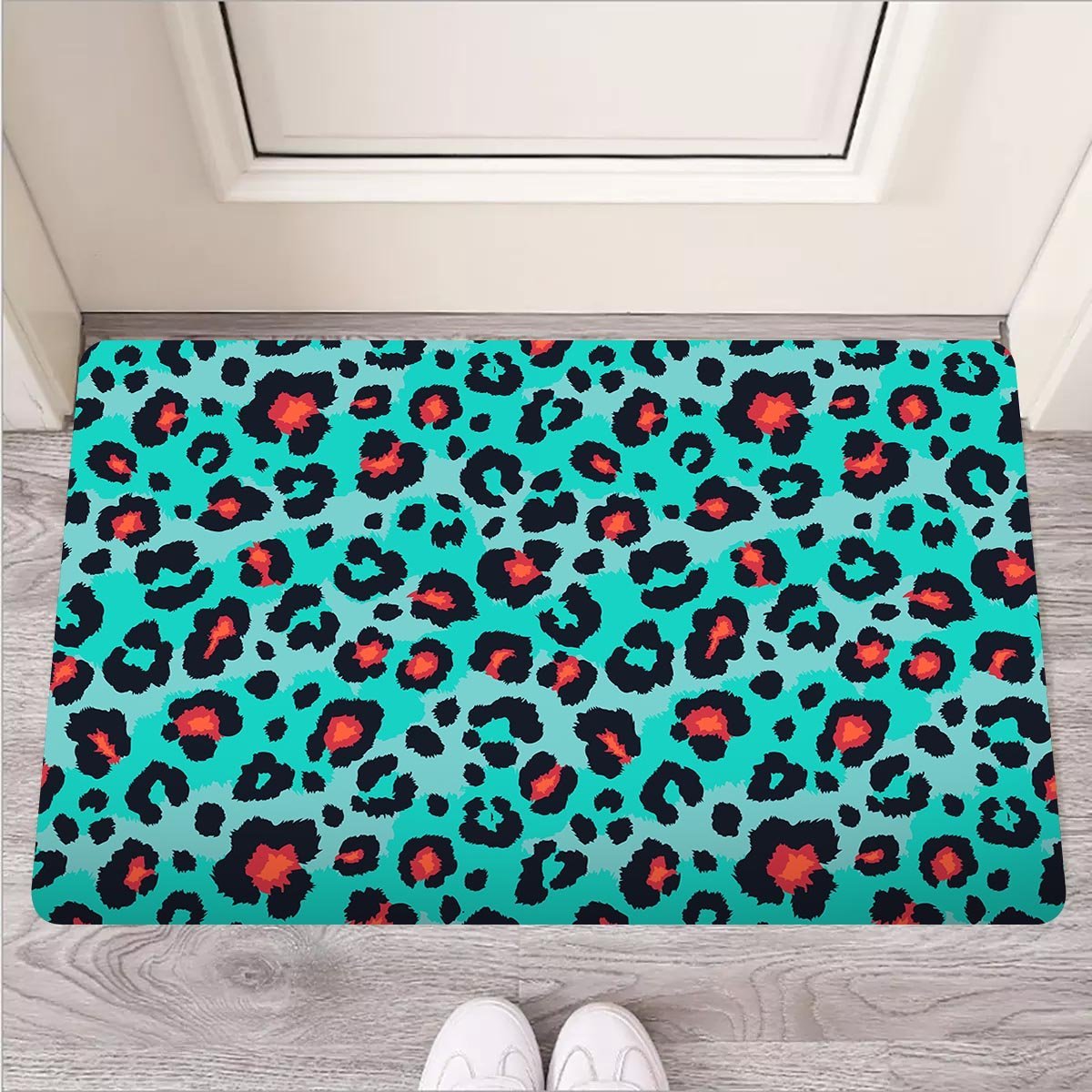 Teal Leopard Door Mat-grizzshop