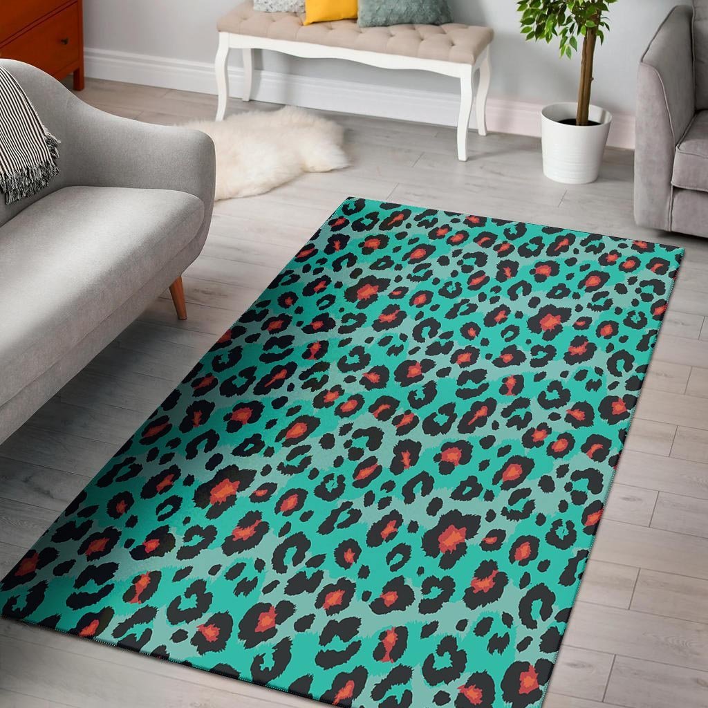 Teal Leopard Floor Mat-grizzshop