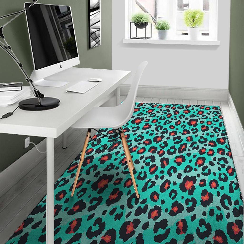 Teal Leopard Floor Mat-grizzshop