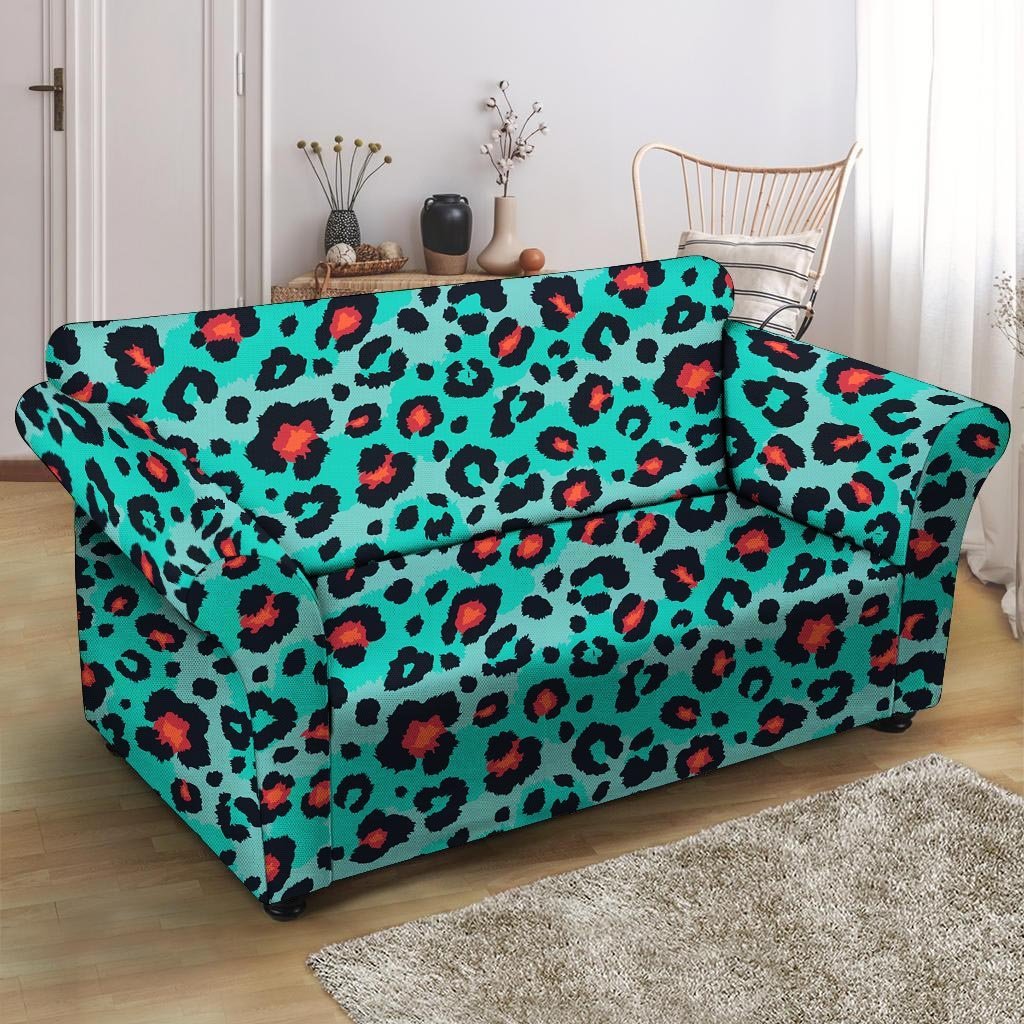 Teal Leopard Loveseat Cover-grizzshop