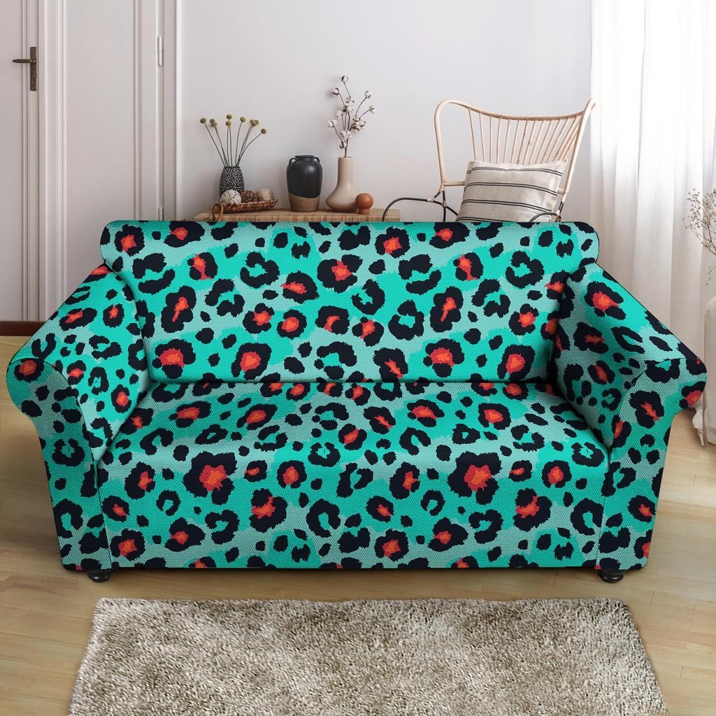 Teal Leopard Loveseat Cover-grizzshop