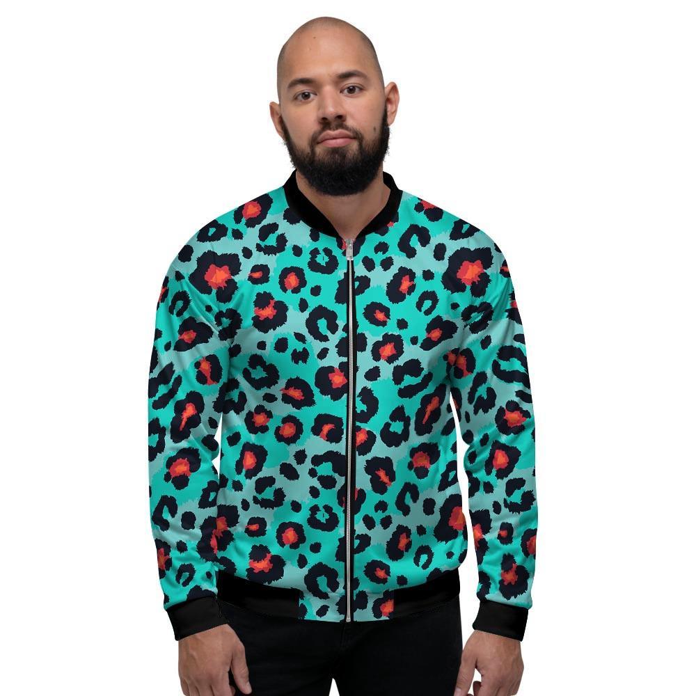 Teal Leopard Men's Bomber Jacket-grizzshop