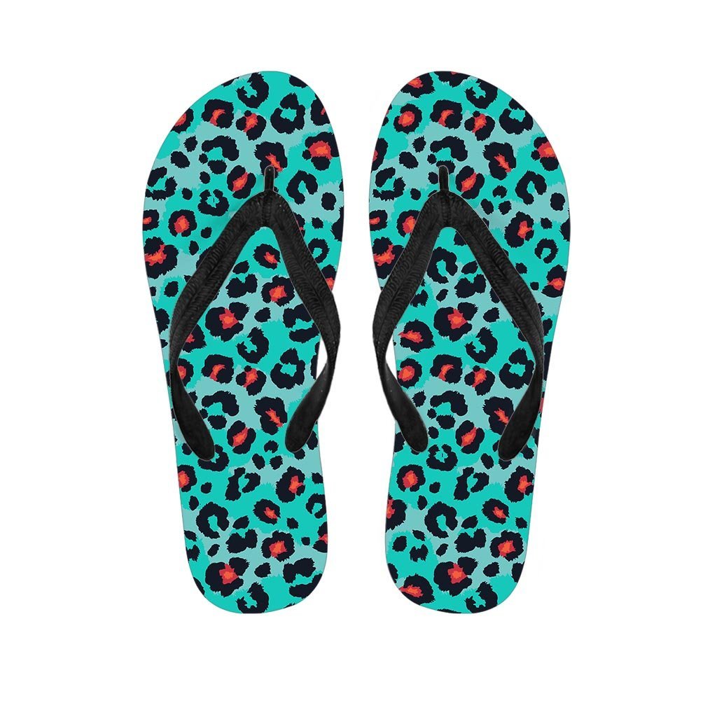 Teal Leopard Men's Flip Flops-grizzshop