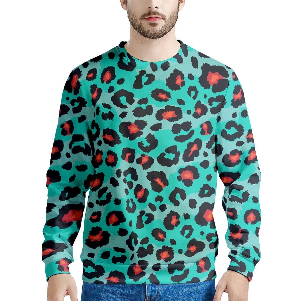 Teal Leopard Men's Sweatshirt-grizzshop