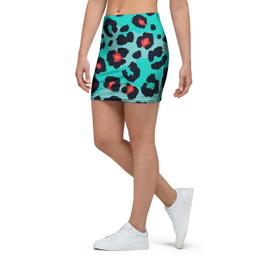 Teal Leopard Mini Skirt-grizzshop