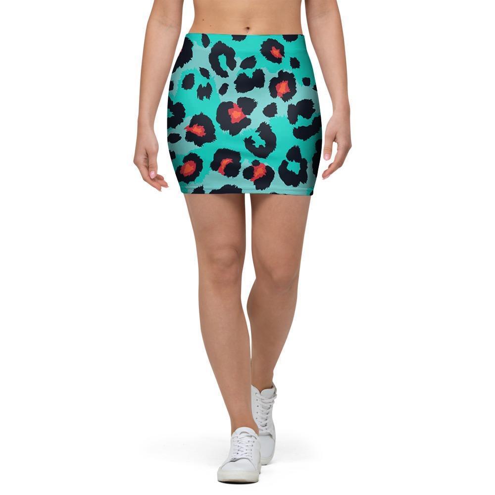 Teal Leopard Mini Skirt-grizzshop