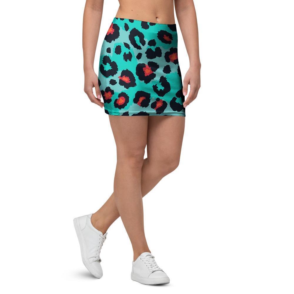 Teal Leopard Mini Skirt-grizzshop