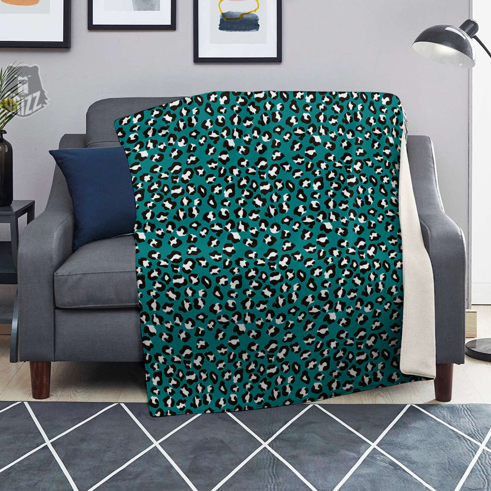 Teal Leopard Print Pattern Blanket-grizzshop