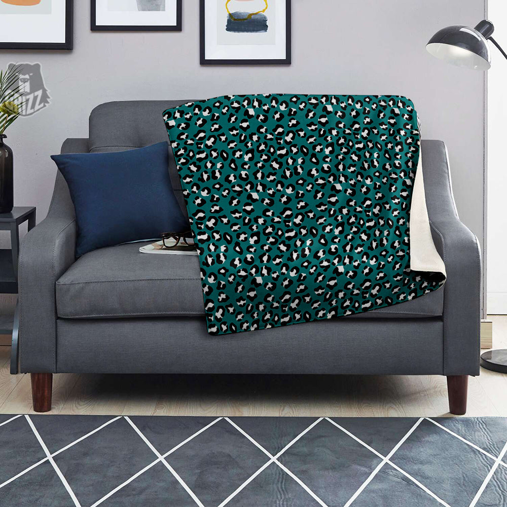 Teal Leopard Print Pattern Blanket-grizzshop