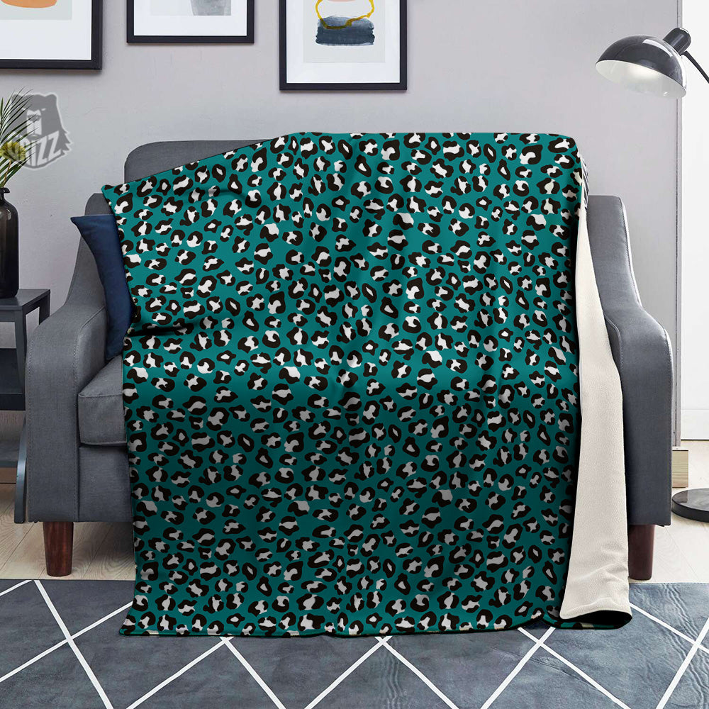 Teal Leopard Print Pattern Blanket-grizzshop