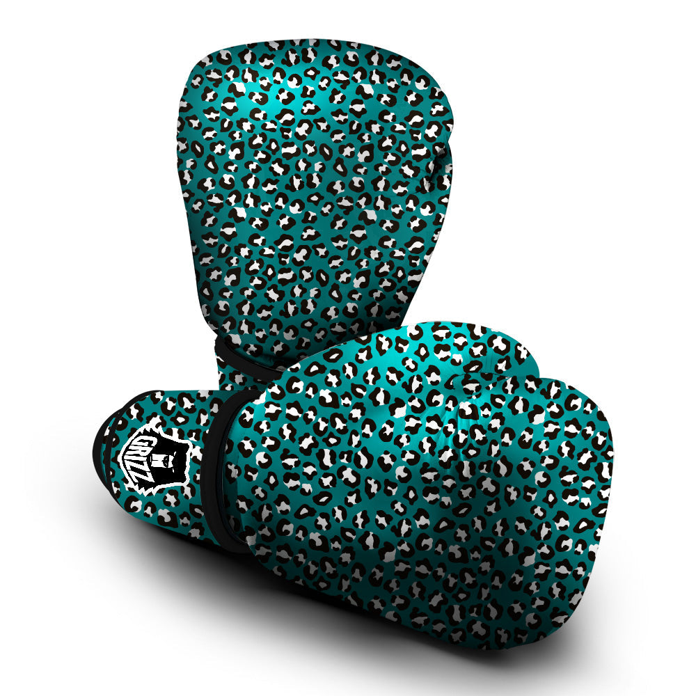 Teal Leopard Print Pattern Boxing Gloves-grizzshop
