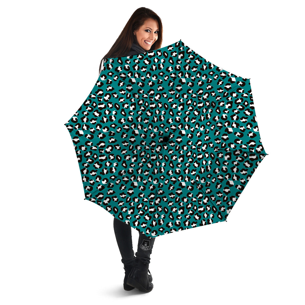 Teal Leopard Print Pattern Umbrella-grizzshop