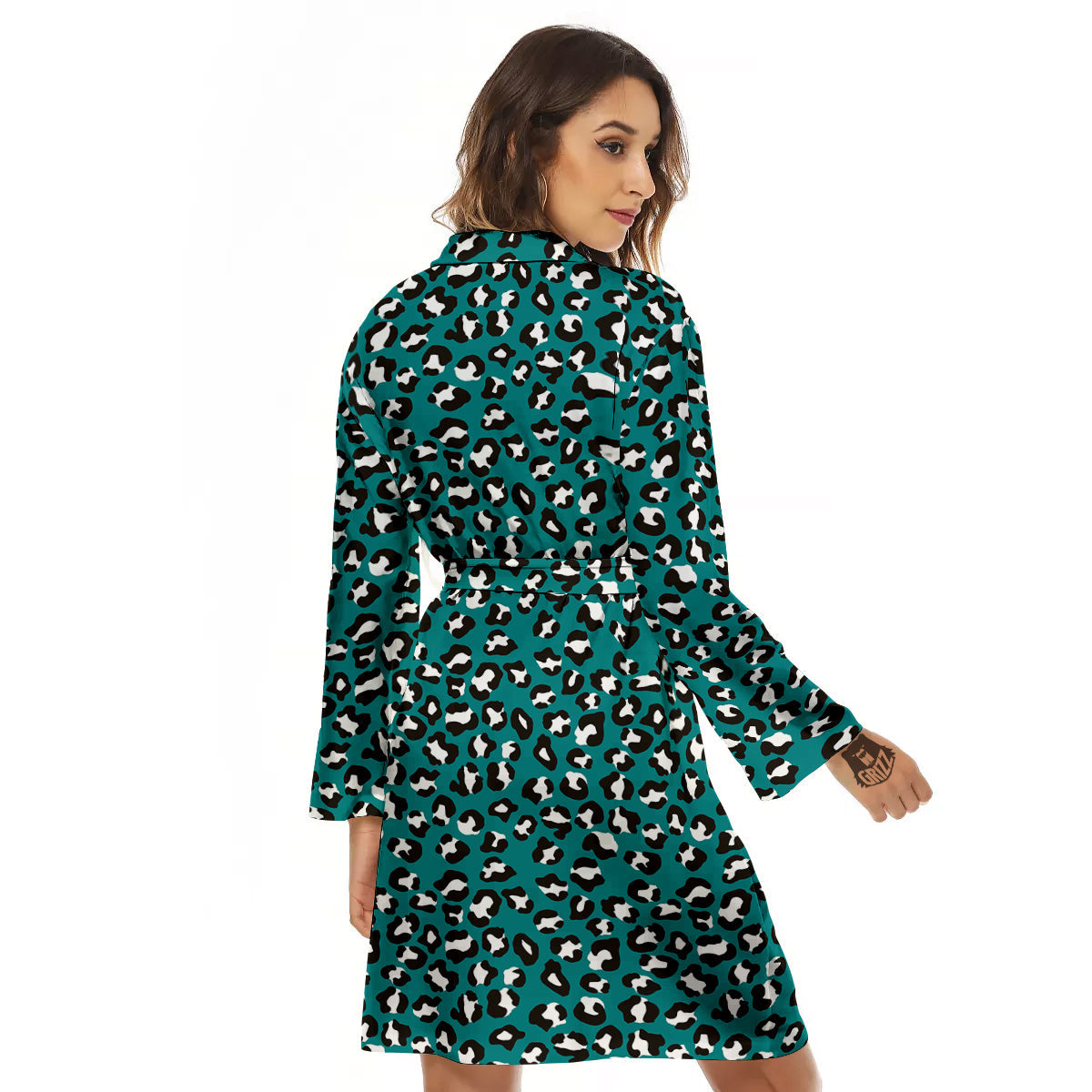 Teal Leopard Print Pattern Women's Robe-grizzshop