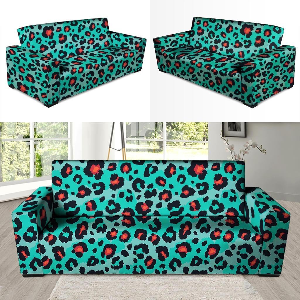 Teal Leopard Sofa Cover-grizzshop