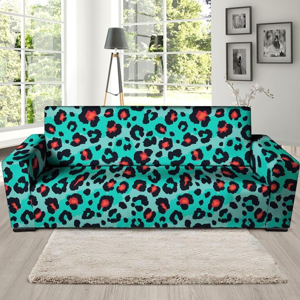 Teal Leopard Sofa Cover-grizzshop