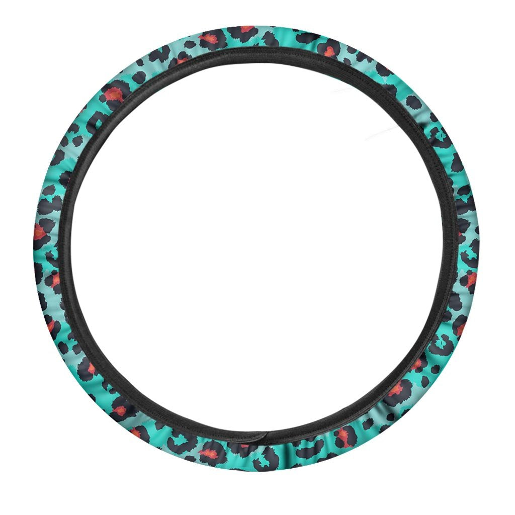 Teal Leopard Steering Wheel Cover-grizzshop