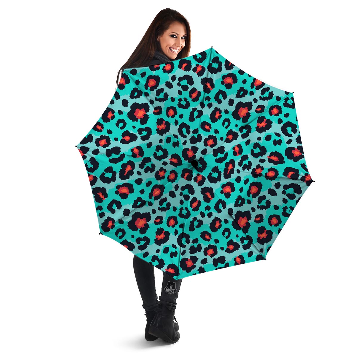 Teal Leopard Umbrella-grizzshop