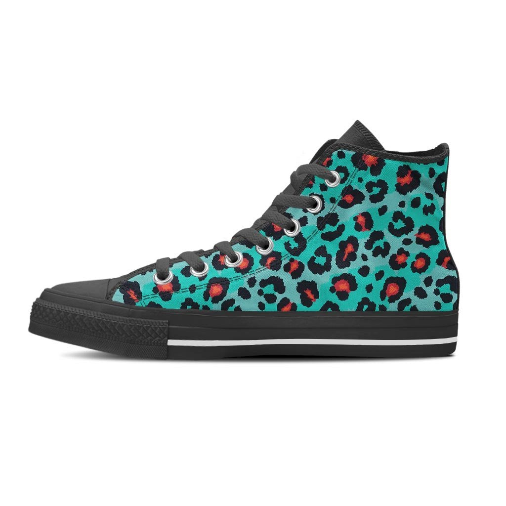 Teal Leopard Women's High Top Shoes-grizzshop