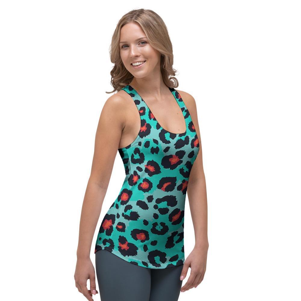 Teal Leopard Women's Racerback Tank Top-grizzshop