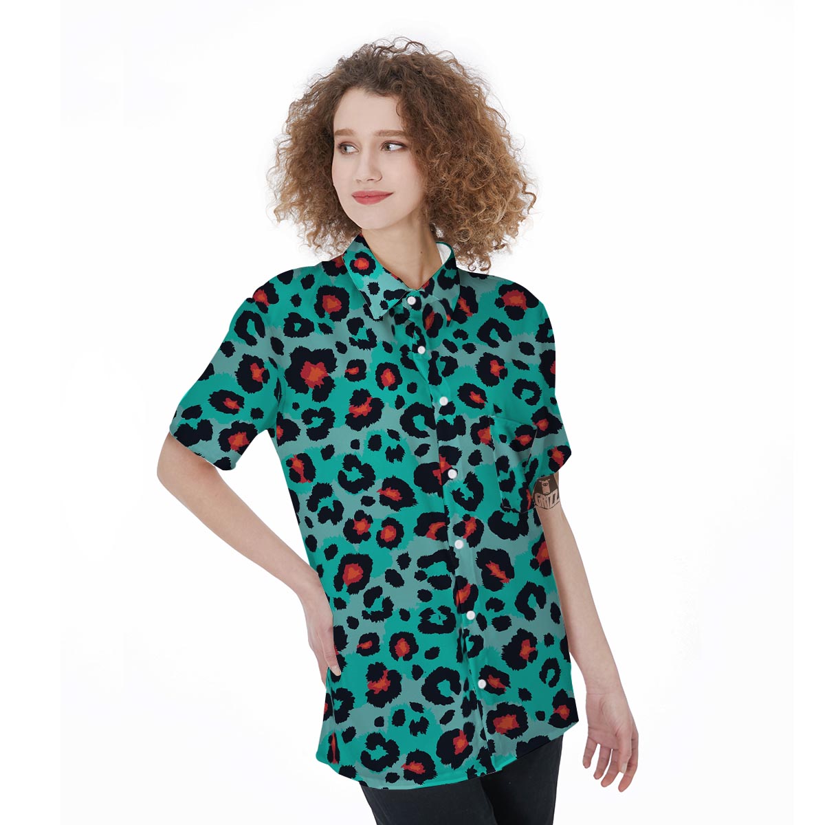 Teal Leopard Women's Short Sleeve Shirts-grizzshop
