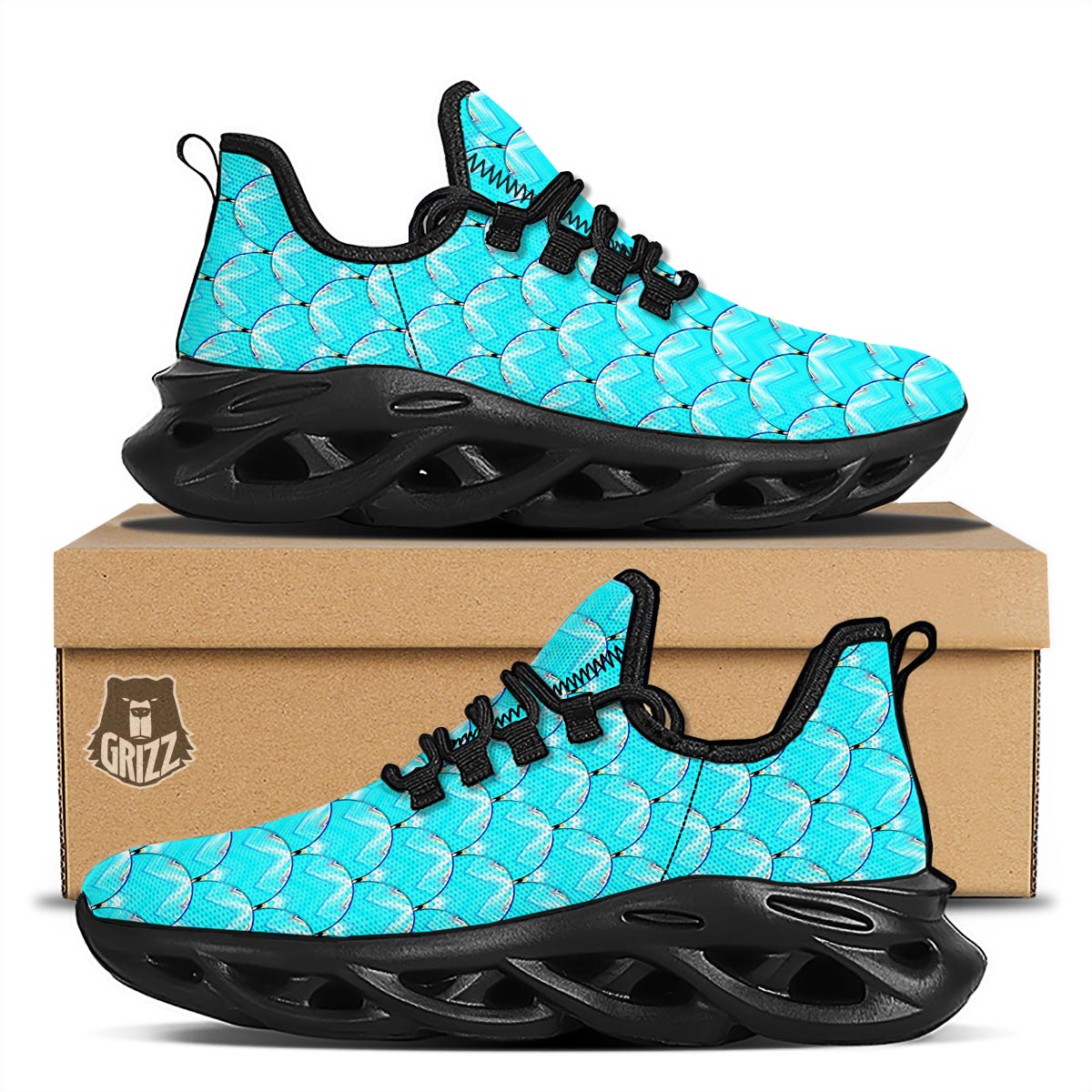 Teal Marble Print Pattern Black Running Shoes-grizzshop