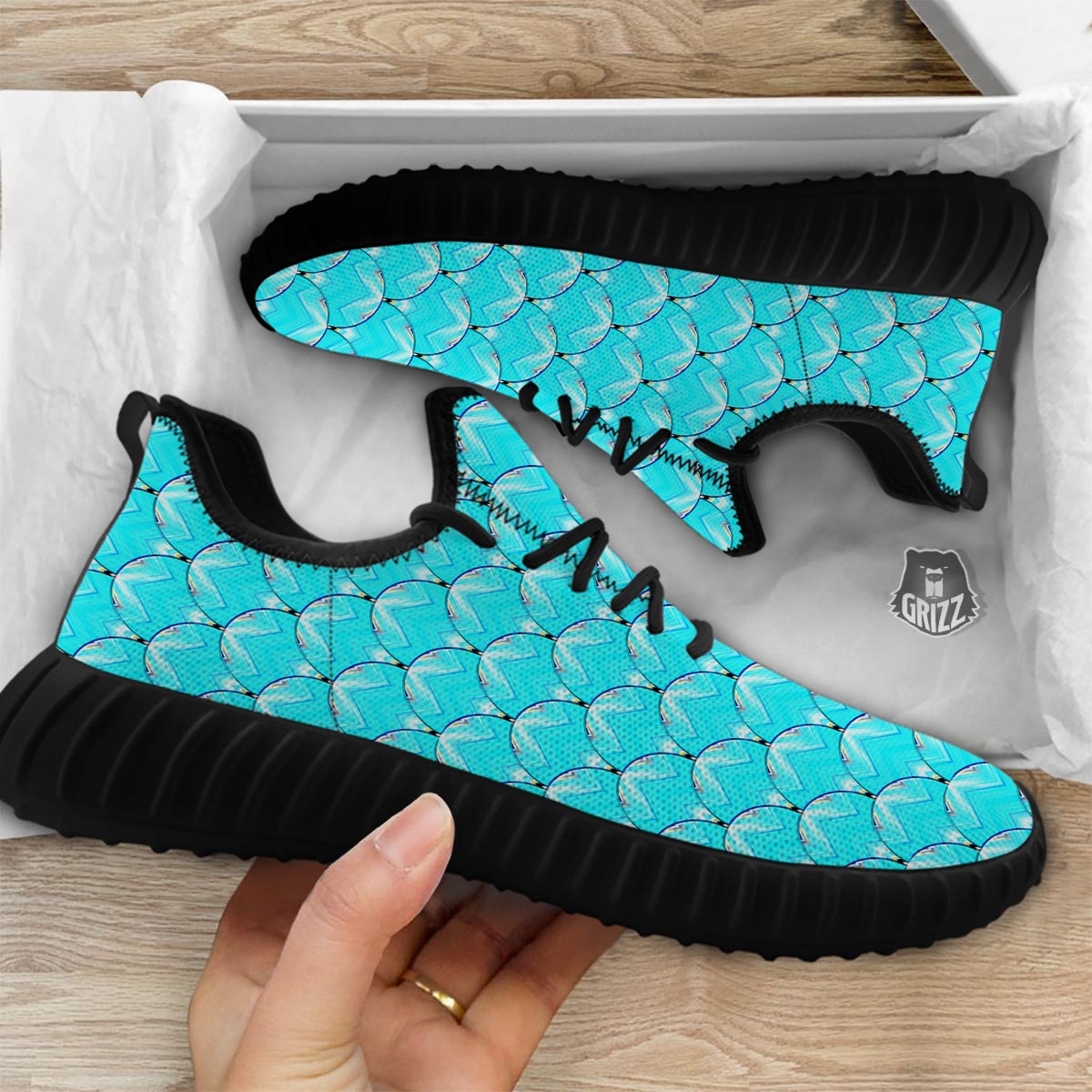 Teal Marble Print Pattern Black Walking Shoes-grizzshop