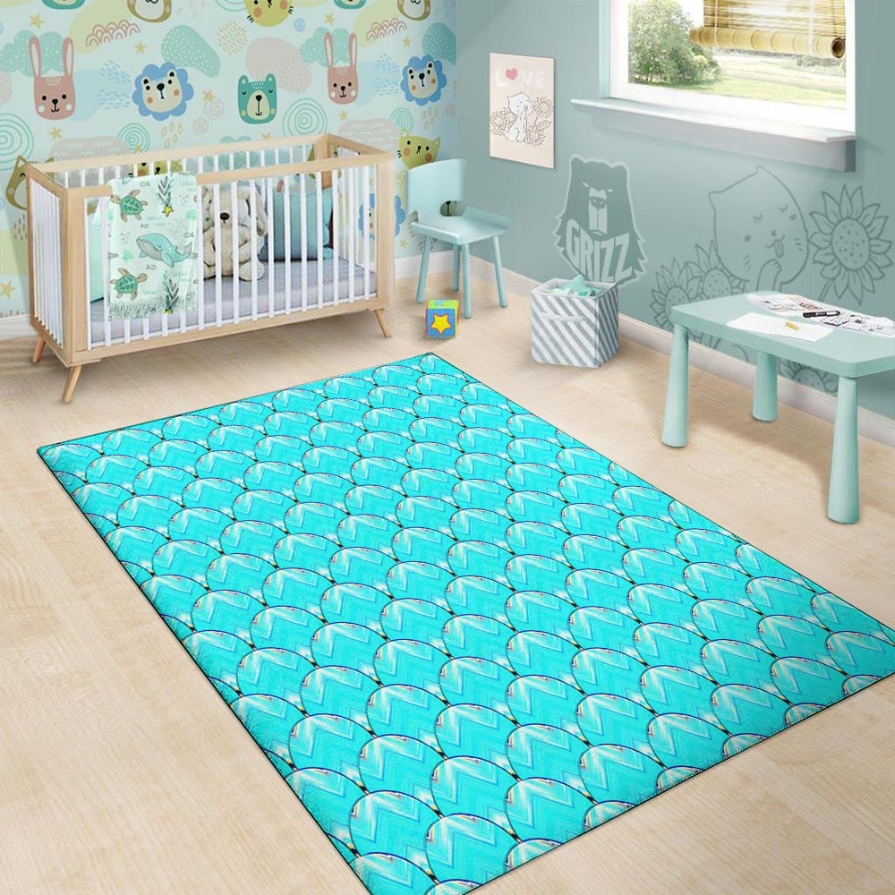 Teal Marble Print Pattern Floor Mat-grizzshop