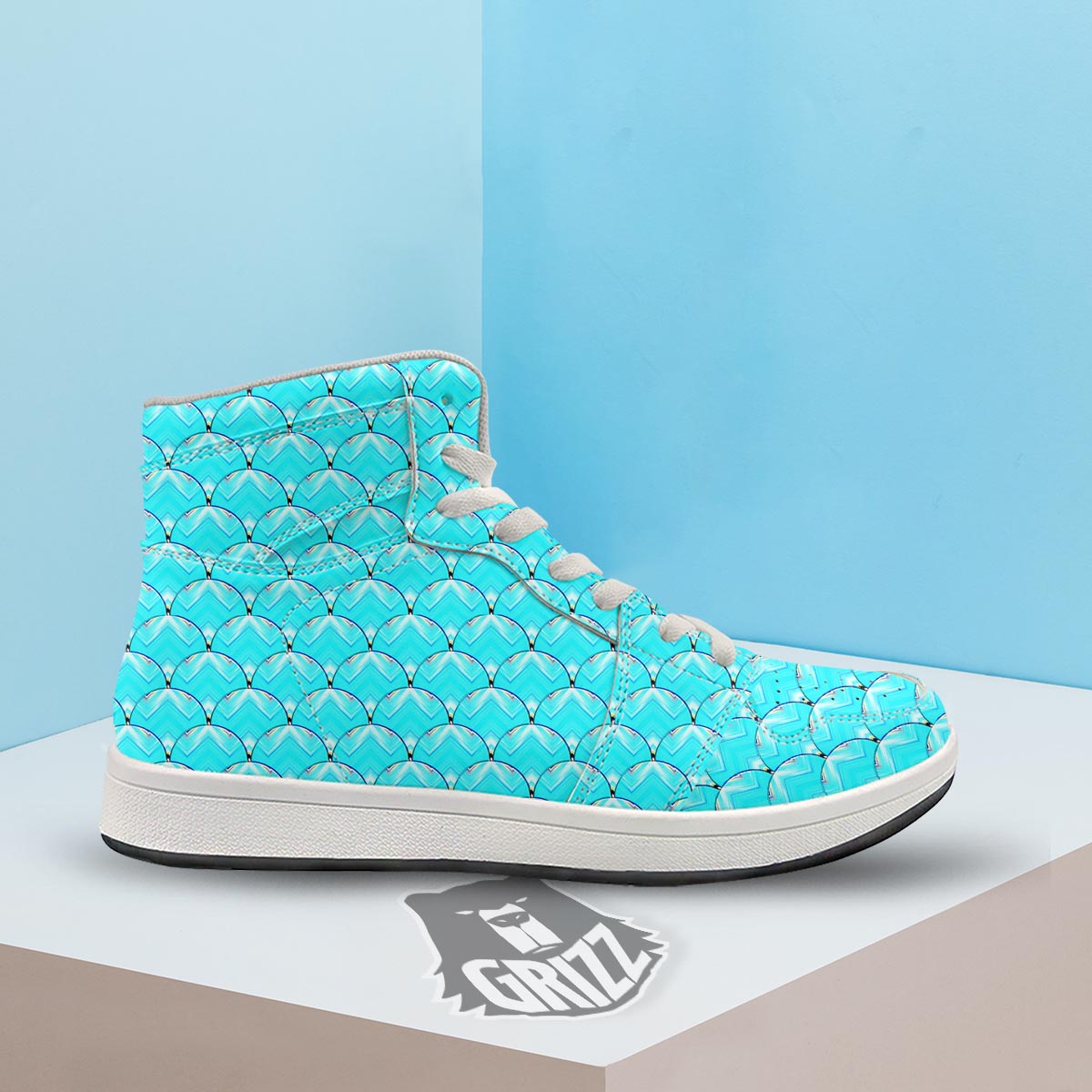 Teal Marble Print Pattern High Top Sneakers-grizzshop