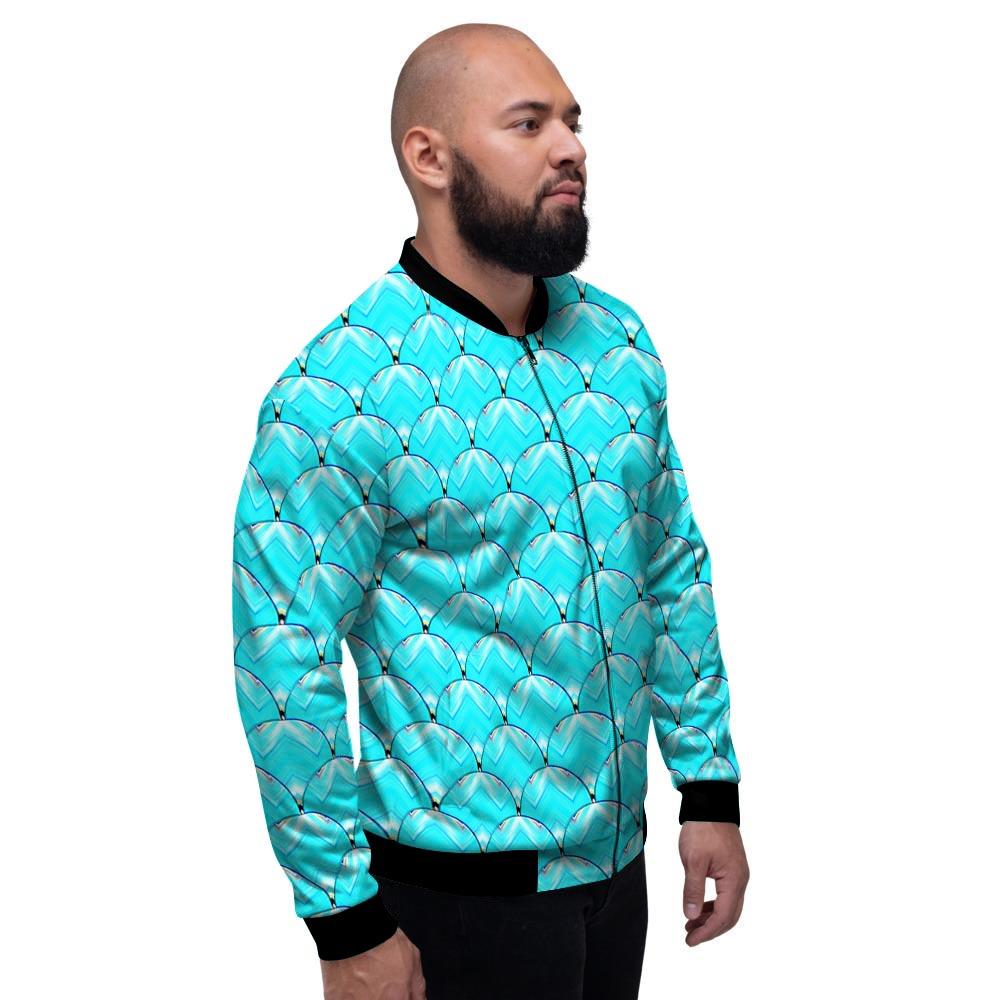 Teal Marble Print Pattern Men's Bomber Jacket-grizzshop