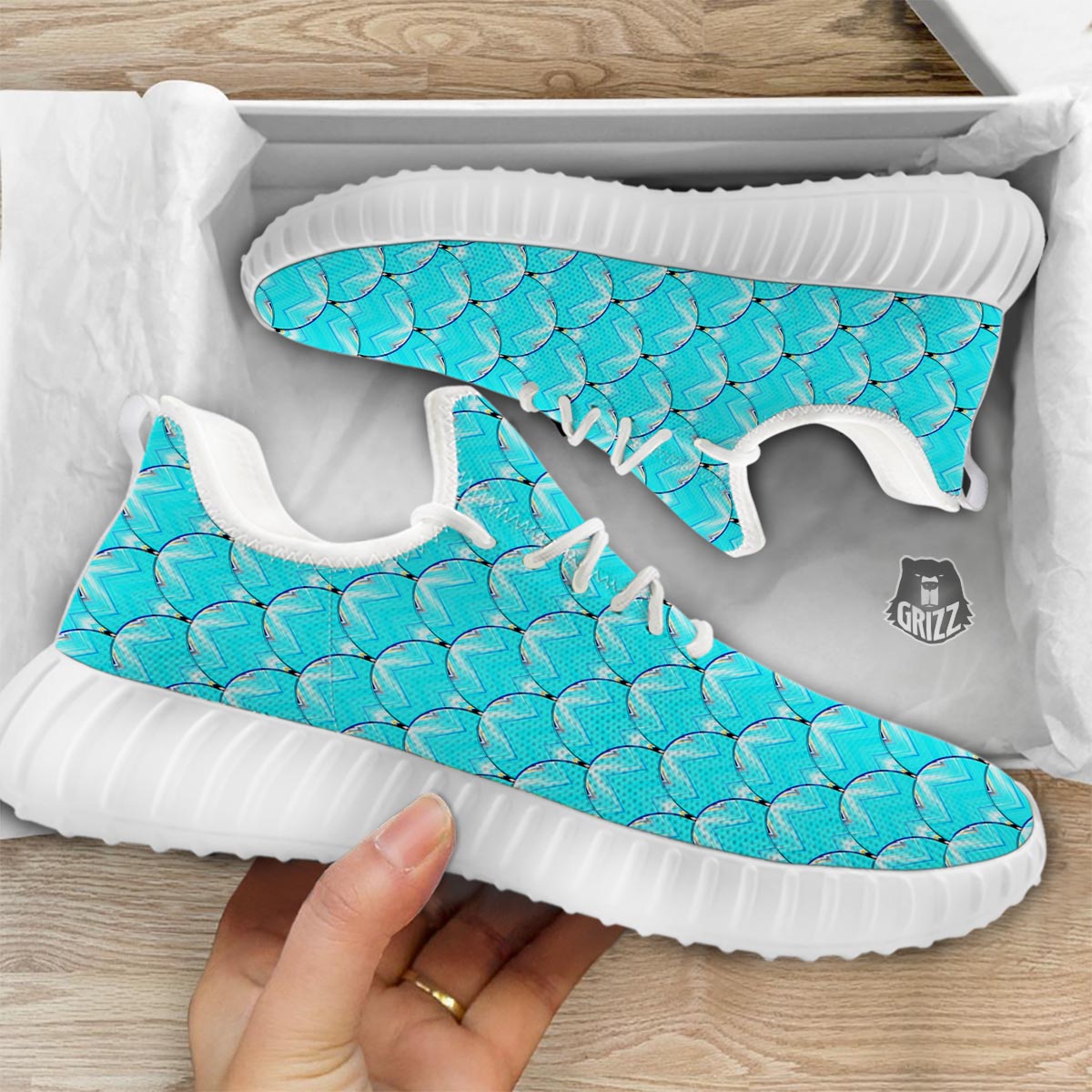 Teal Marble Print Pattern White Walking Shoes-grizzshop