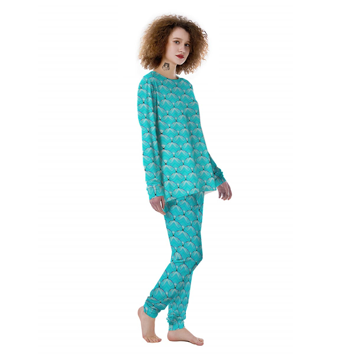 Teal Marble Print Pattern Women's Pajamas-grizzshop