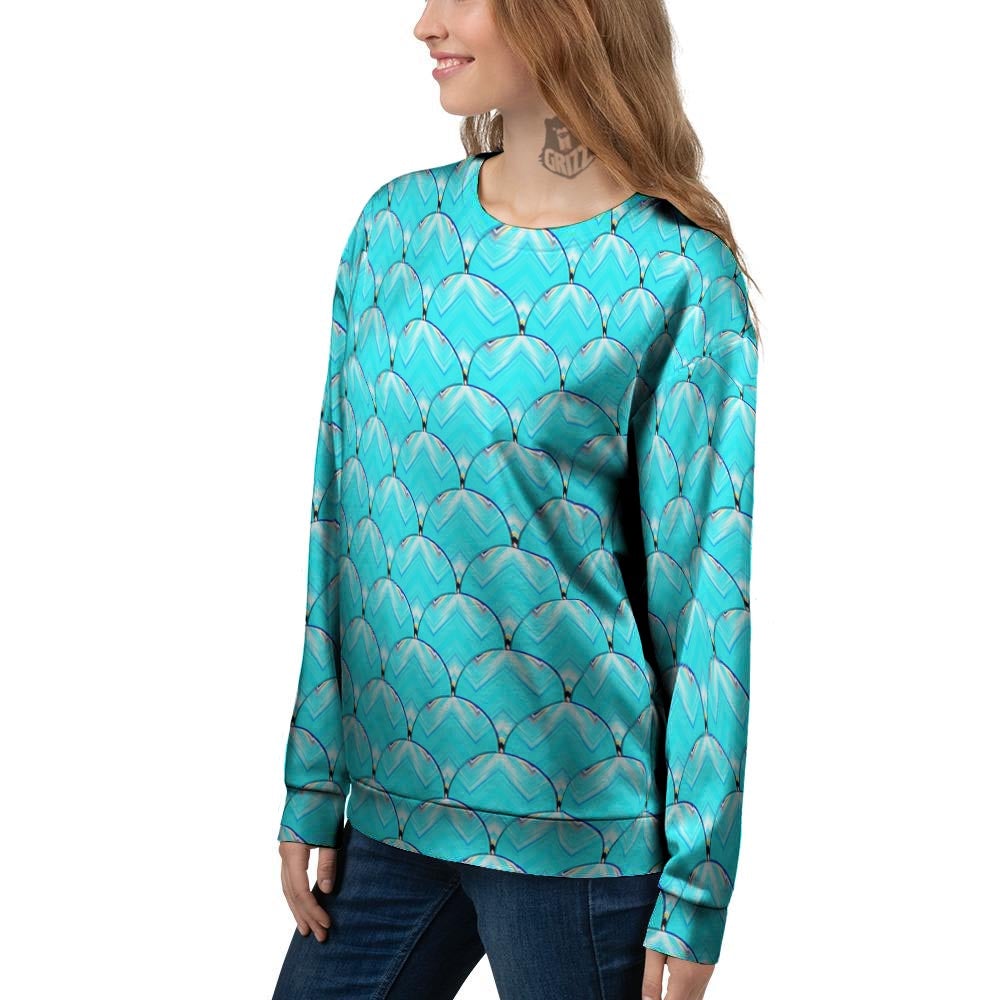 Teal Marble Print Pattern Women's Sweatshirt-grizzshop
