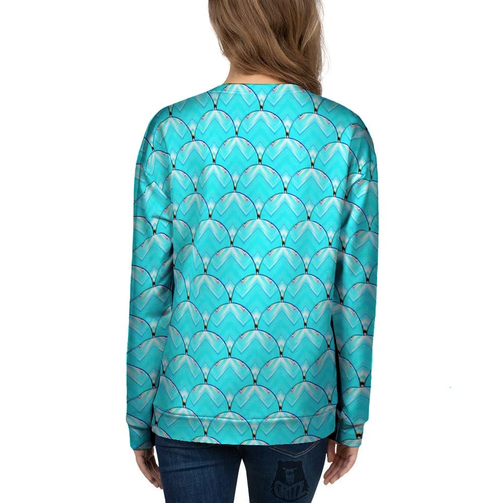 Teal Marble Print Pattern Women's Sweatshirt-grizzshop
