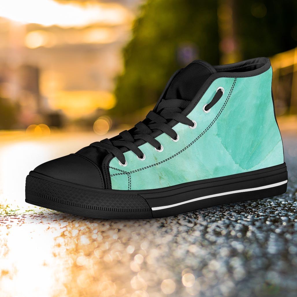 Teal Marble Women's High Top Shoes-grizzshop
