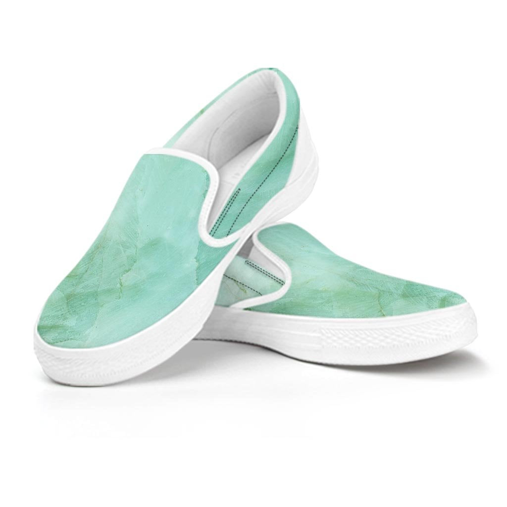 Teal Marble Women's Slip On Sneakers-grizzshop
