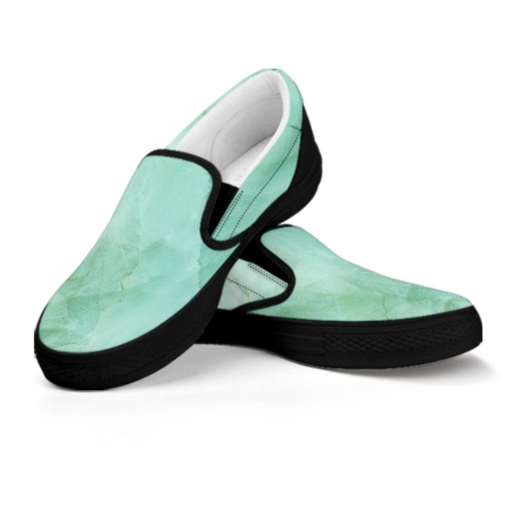 Teal Marble Women's Slip On Sneakers-grizzshop