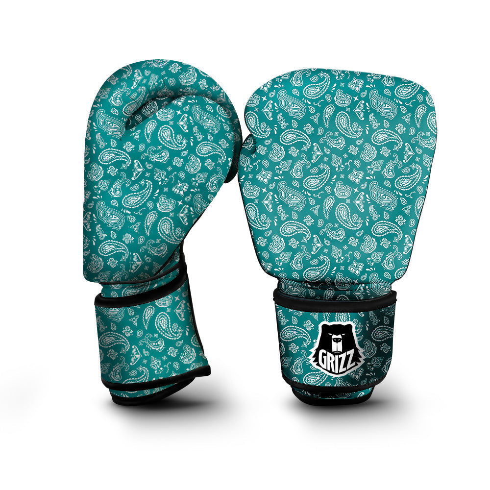 Teal Paisley Bandana Print Boxing Gloves-grizzshop